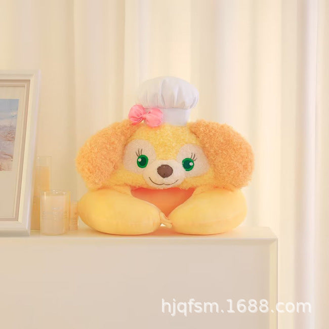 Cute plush chef dog hooded u-neck pillow travel plane with hat u-pillow nap pillow girl gift