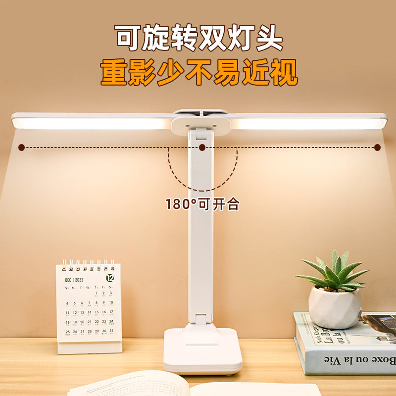 Double-head lighting table lamp eye protection touch dormitory plug and plug dual-purpose folding reading college student dormitory bedroom light wholesale