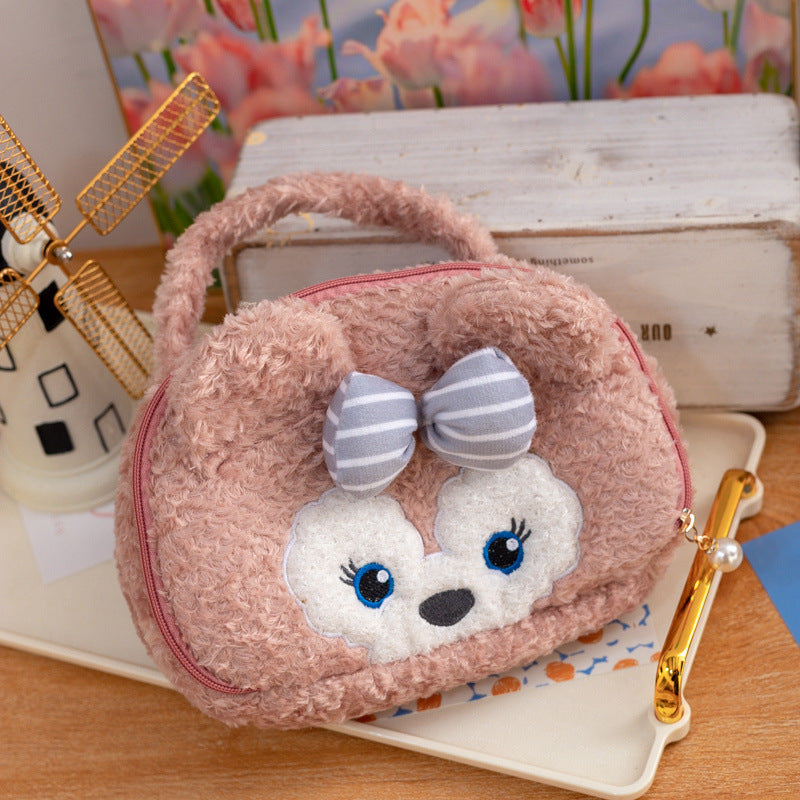 Soft cute chef dog plush makeup bag, large capacity, super cute girl's heart, plush storage bag, travel handbag