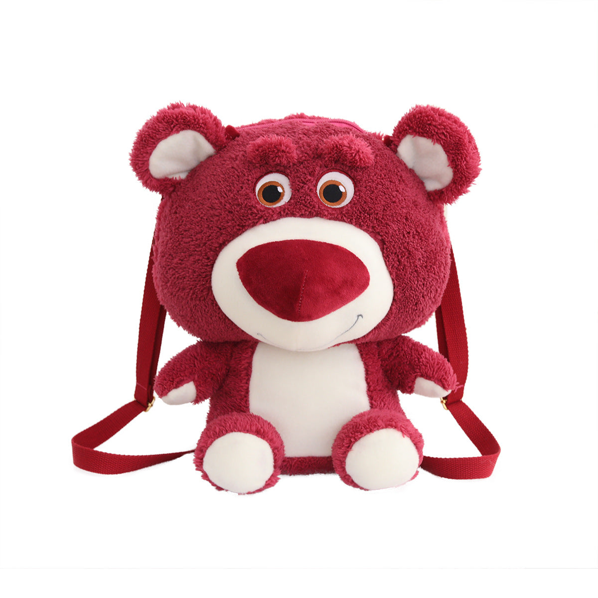 Cartoon soft cute strawberry bear doll backpack light for going out to play small shoulder bag girl's heart children's plush backpack