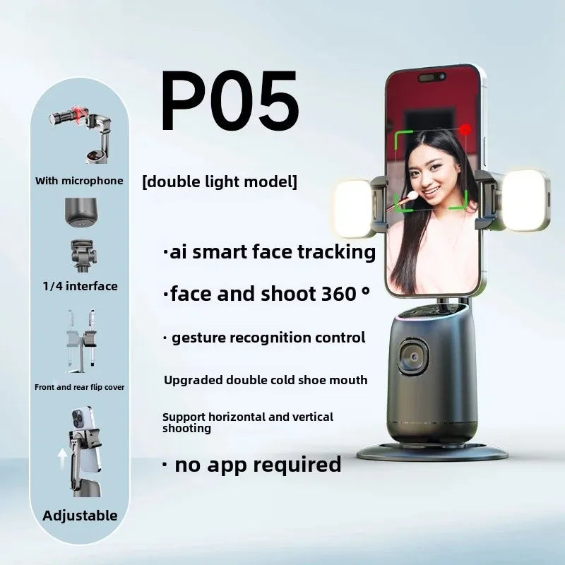 The new mobile phone follow-up gimbal P02 desktop Douyin live panoramic follow-up bracket AI face recognition 360°