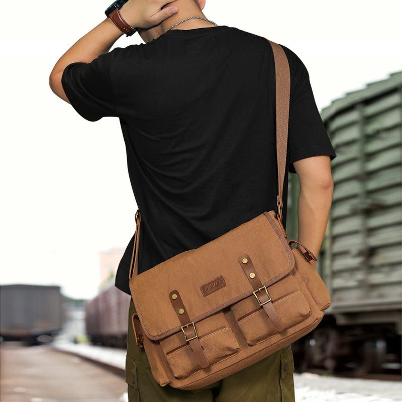 Trendy brand casual and versatile shoulder bag, retro trend, large-capacity textured canvas bag, high-end crossbody bag