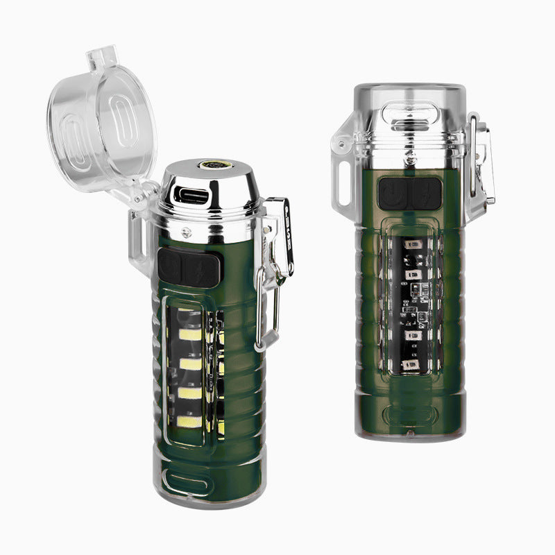 New Heating Wire Lighter Outdoor Adventure Multifunctional Electronic Cigarette Lighter Waterproof and Windproof Double Arc Flashlight