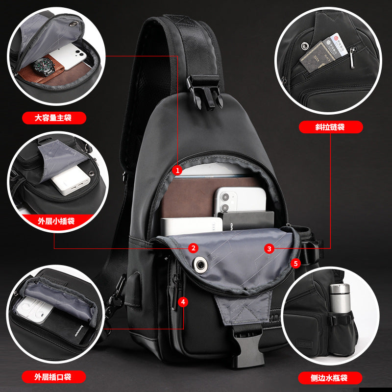 Trendy men's shoulder bag, daily versatile crossbody chest bag, women's waterproof Korean version of outdoor sports large-capacity crossbody backpack