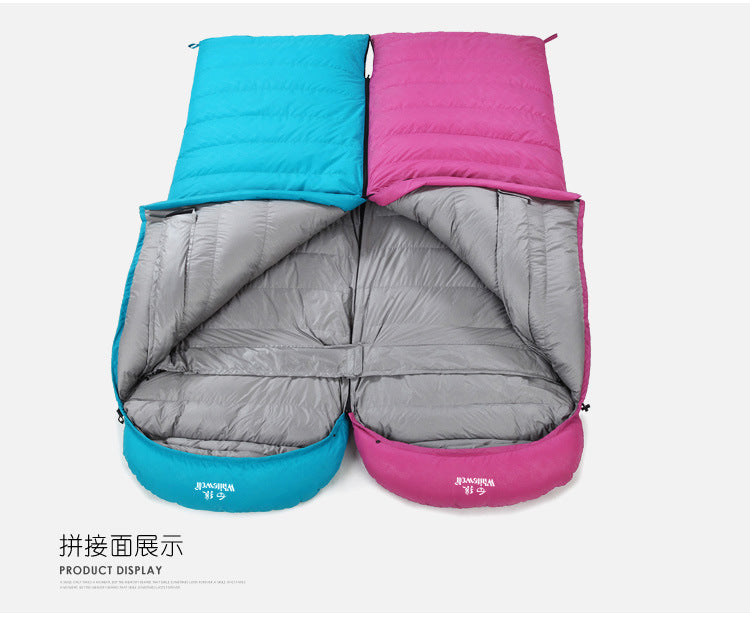 Down sleeping bag manufacturers supply outdoor camping envelope type ultra-light white duck down sleeping bag one piece drop shipping