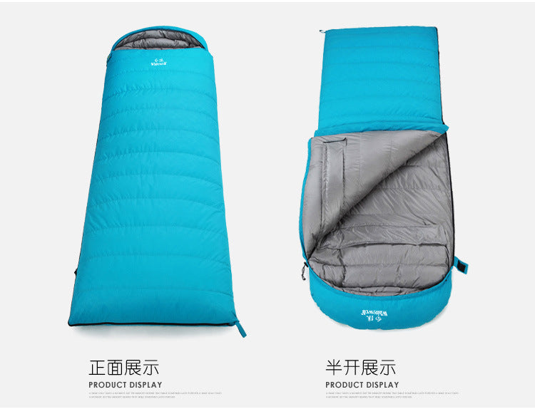 Down sleeping bag manufacturers supply outdoor camping envelope type ultra-light white duck down sleeping bag one piece drop shipping
