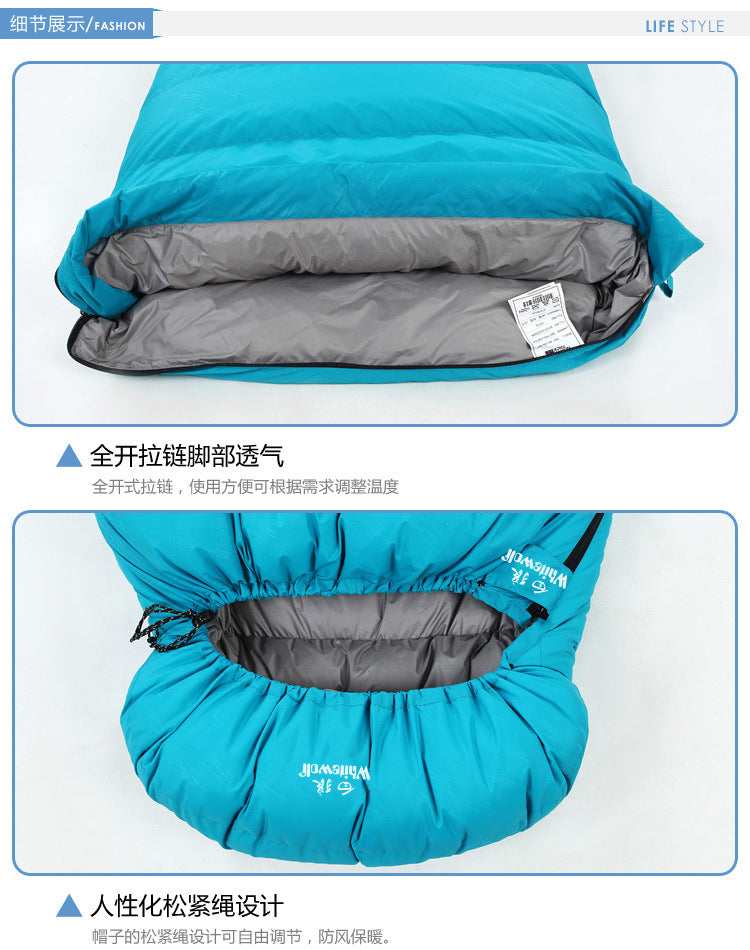 Down sleeping bag manufacturers supply outdoor camping envelope type ultra-light white duck down sleeping bag one piece drop shipping