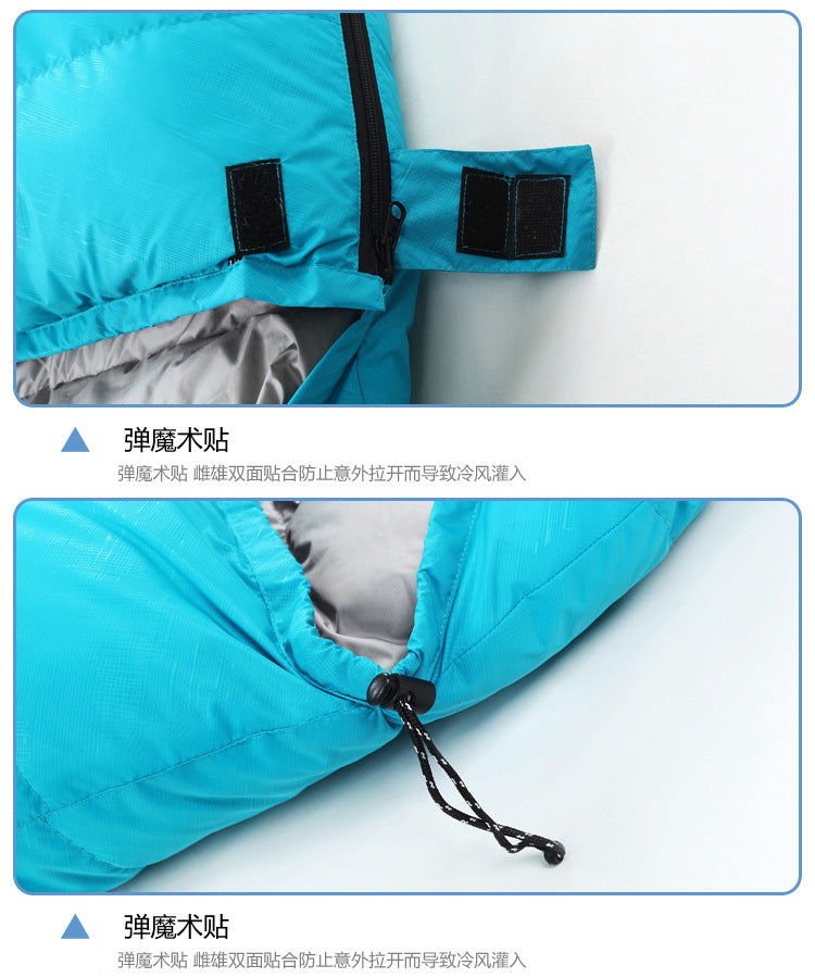 Down sleeping bag manufacturers supply outdoor camping envelope type ultra-light white duck down sleeping bag one piece drop shipping