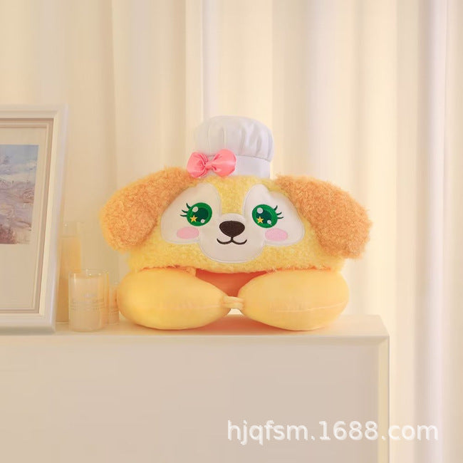 Cute plush chef dog hooded u-neck pillow travel plane with hat u-pillow nap pillow girl gift