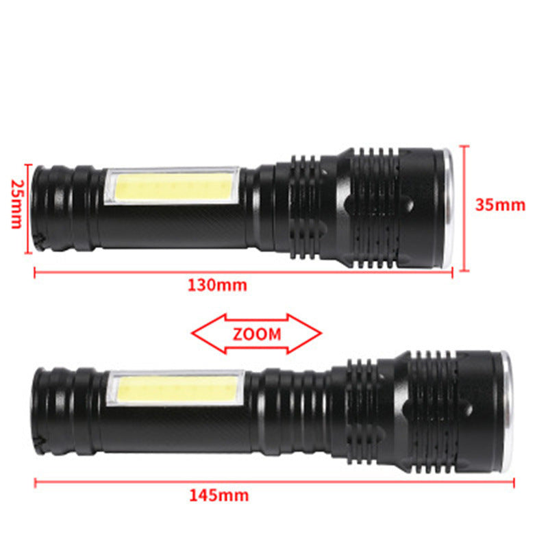 Cross-border exclusive for strong light aluminum alloy rechargeable flashlight outdoor T6 + COB lithium battery mini zoom flashlight