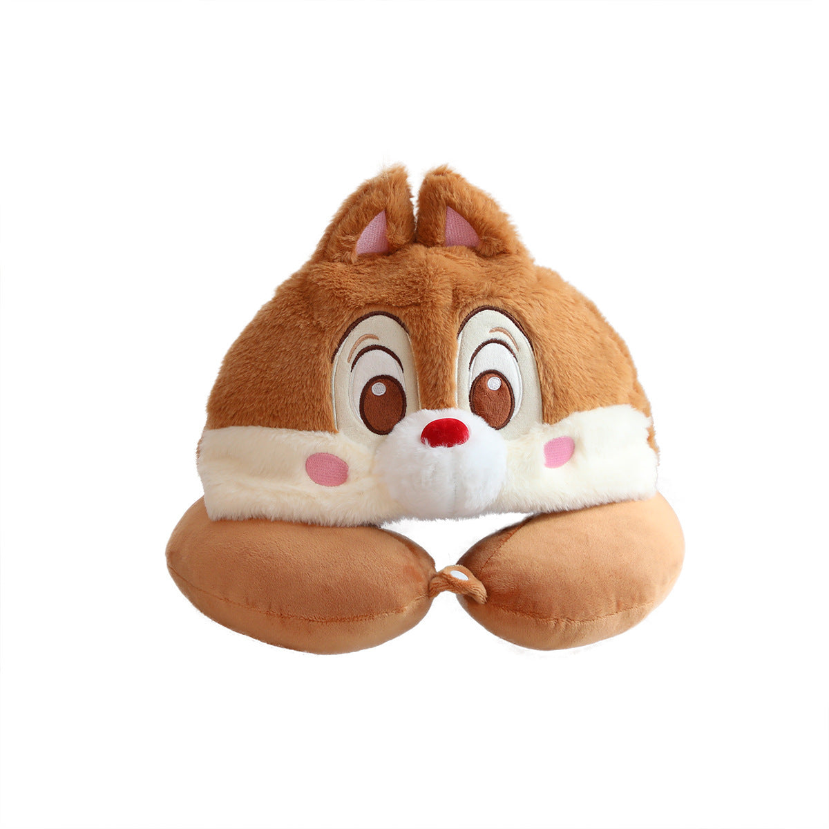 Cute cartoon chipmunk plush hooded u-shaped neck guard pillow nap pillow travel plane with hat u-pillow wholesale