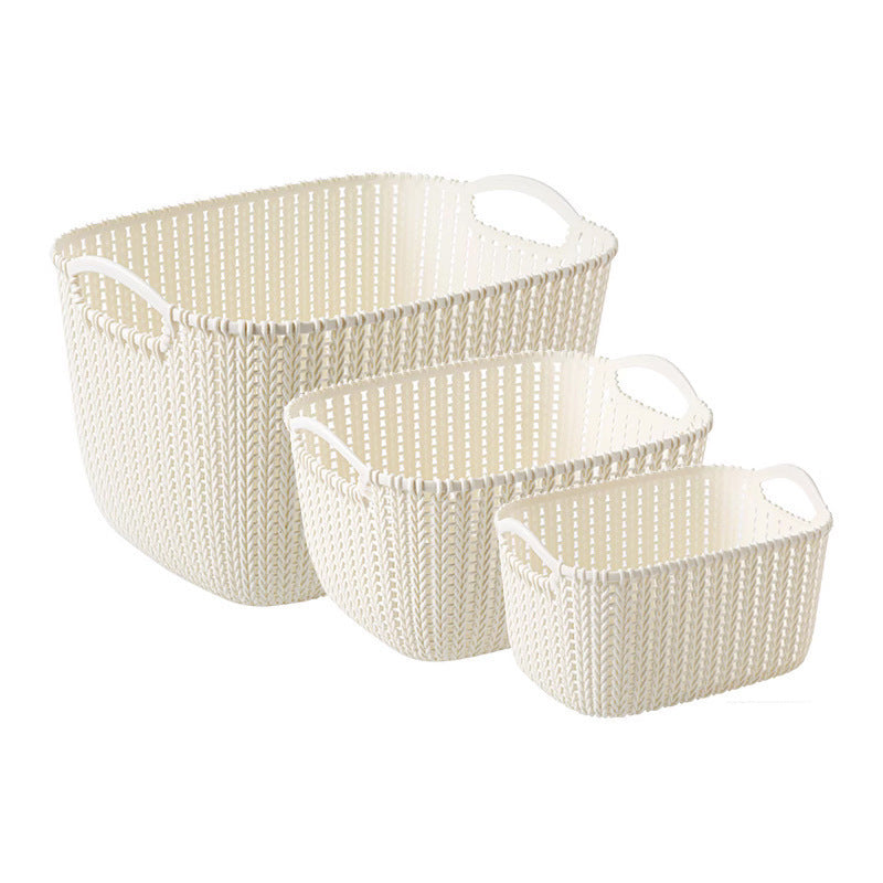 Cross-border imitation rattan tabletop storage basket, plastic storage basket, kitchen basket, snack storage box, bathroom bath storage box
