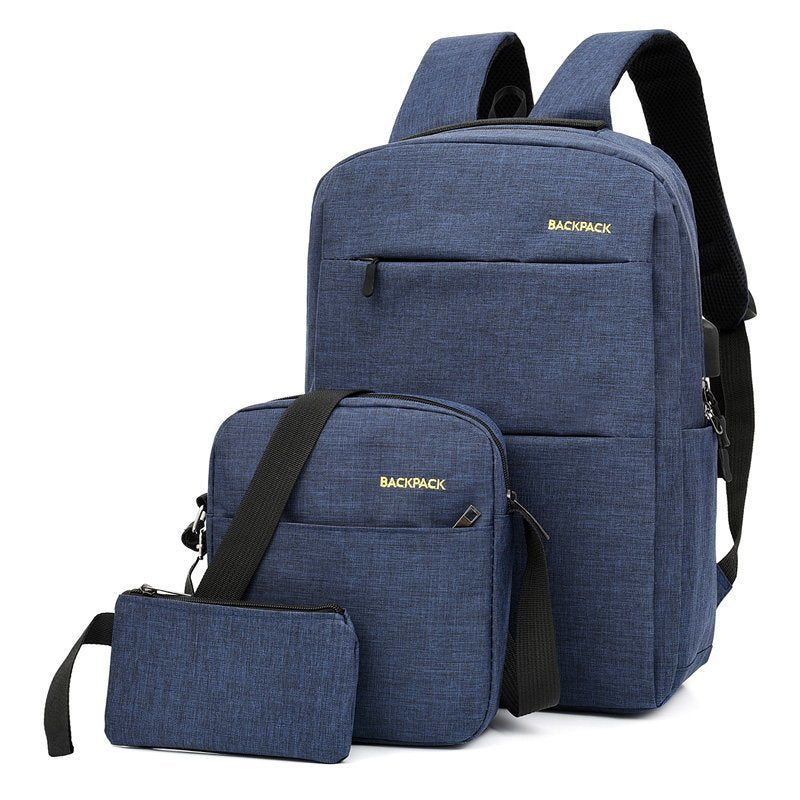 Factory wholesale backpack 2024 men's business casual commuter computer bag three-piece set of middle school students school bag backpack