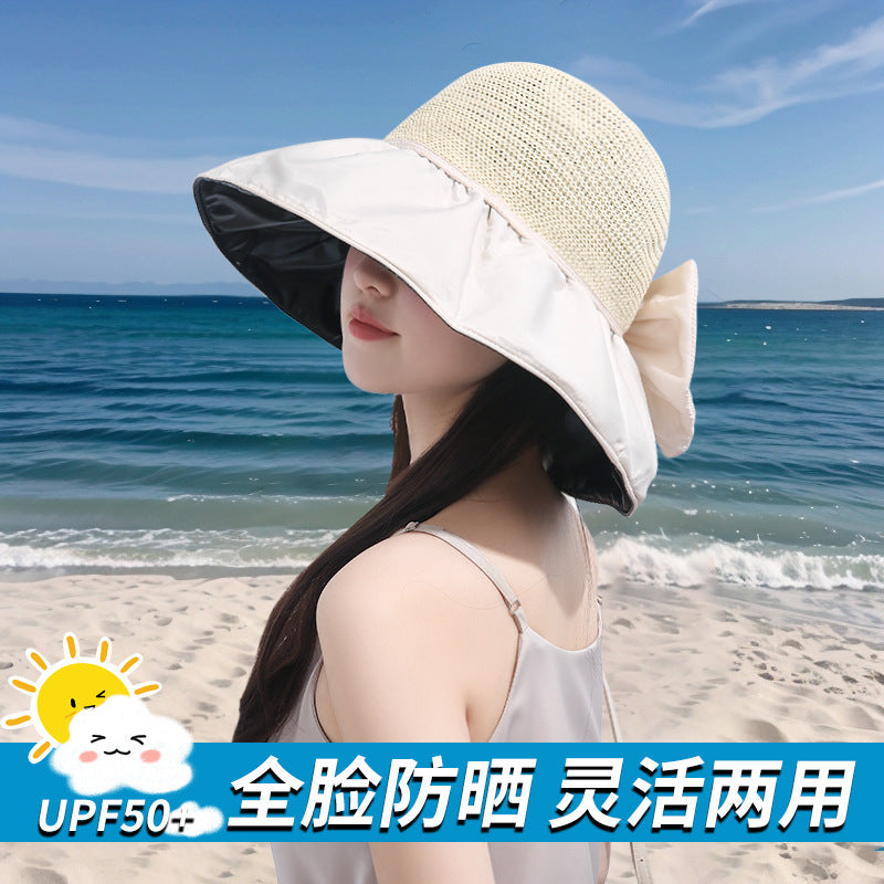 Sun Hat Women's UV Protection Sun Hat Foldable Vinyl Bucket Hat Cover Face Seaside Large Brim Sunshade Hat