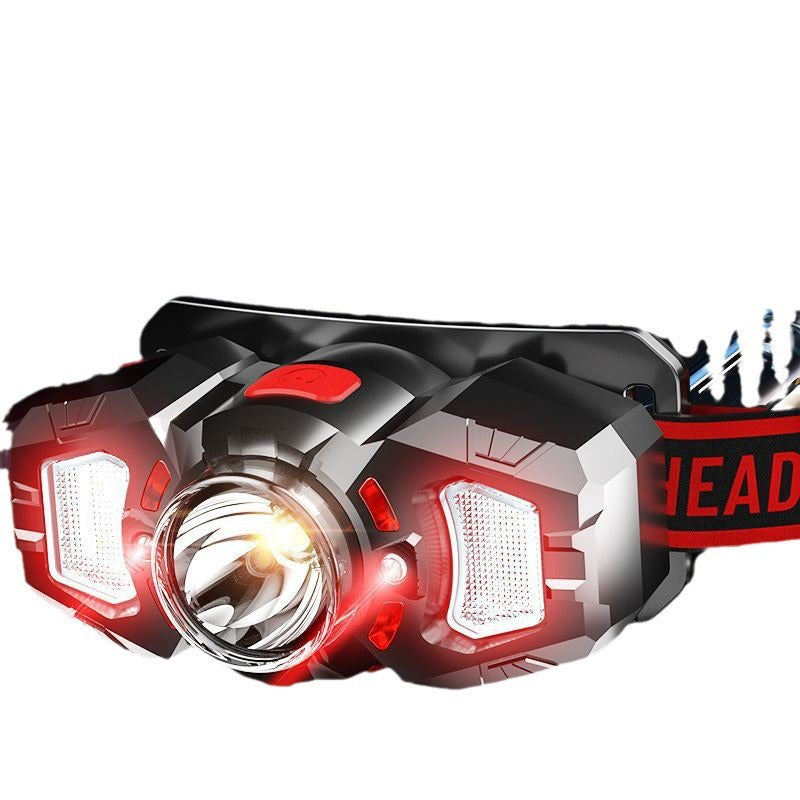 Headlamp: Bright charging, over-the-top flashlight, ultra-long battery life, outdoor night fishing, waving hand, sensing headlamp