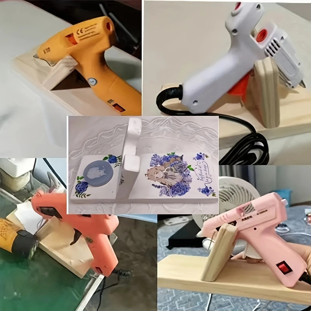 Hot melt adhesive bracket wooden shelf fixes the base of the rubber head Wooden hot melt glue gun is placed to store the wooden shelf