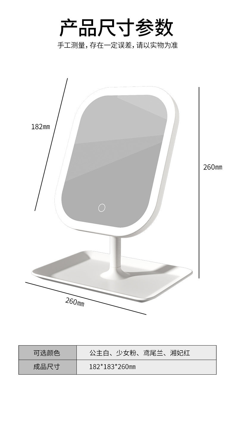 Mirror, LED with light, makeup mirror, desktop desktop, dressing mirror, home bedroom, ins, style, girls' dormitory, large square mirror