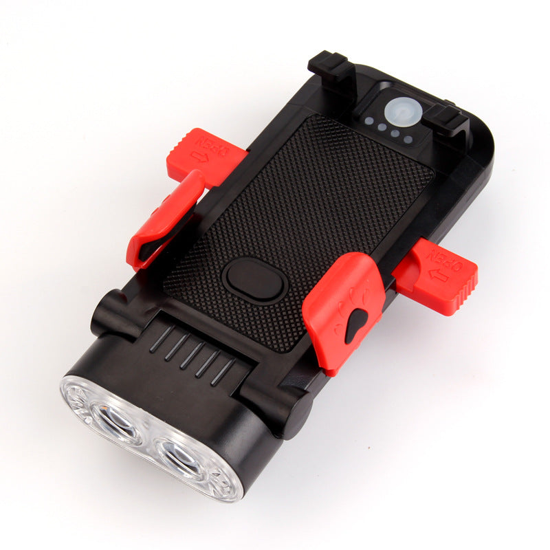 Bicycle mobile phone holder front light USB power bank with mobile phone holder bicycle horn light safety warning light