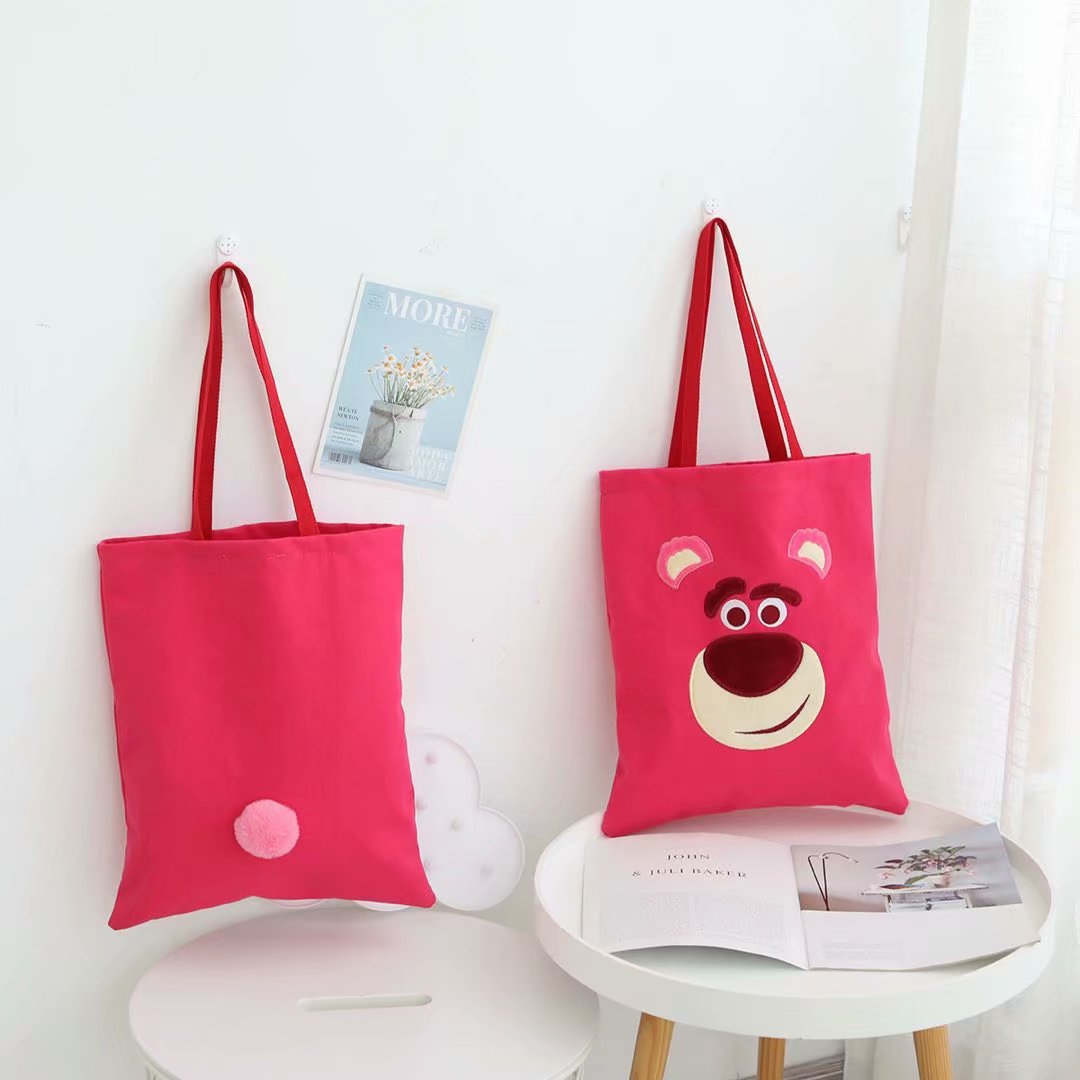 Cute cartoon large capacity lunch box bag office worker hand lunch box strawberry bear canvas bag tote bag lunch box bag