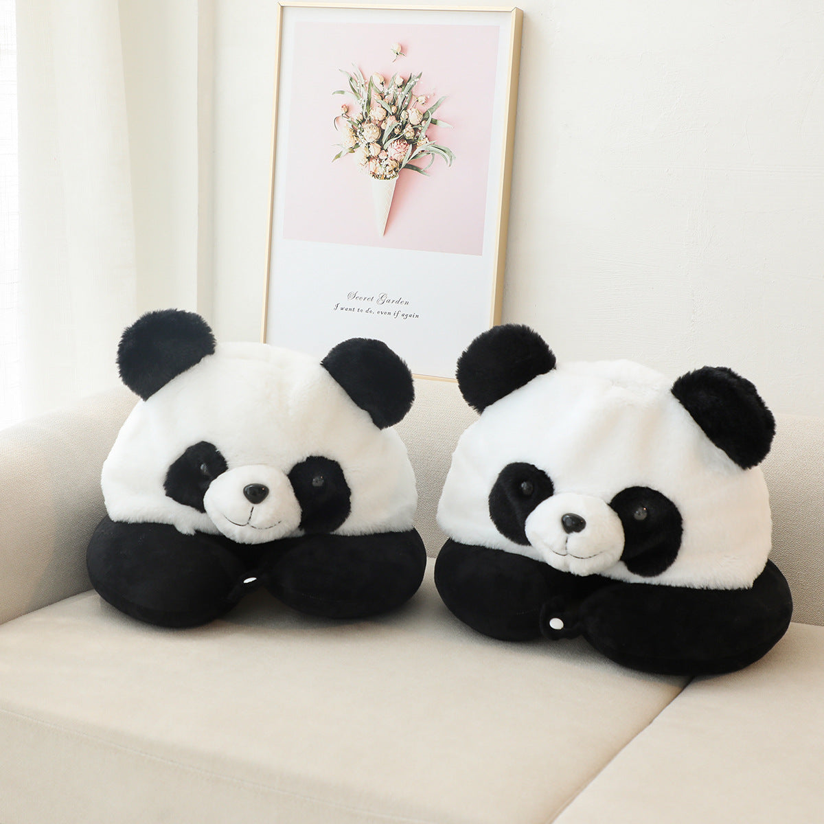 New cartoon panda neck pillow, U-shaped pillow, office nap artifact, travel plane, portable U-pillow, neck pillow, hooded