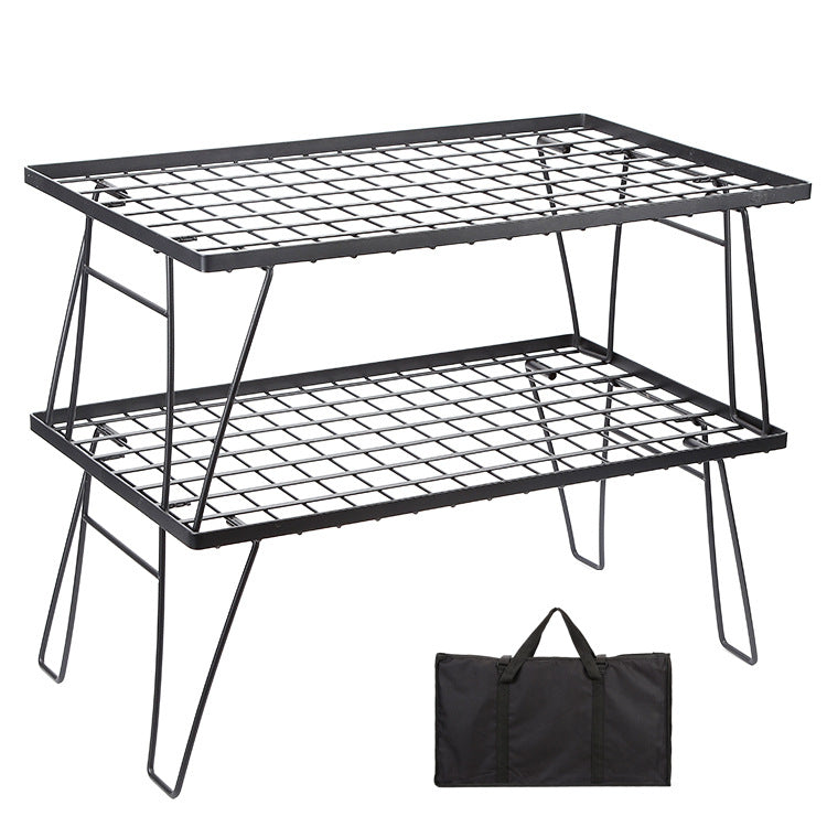 Outdoor camping shelves, net tables, cross-border portable iron folding tables, multi-functional barbecue, multi-layer camping splicing tables