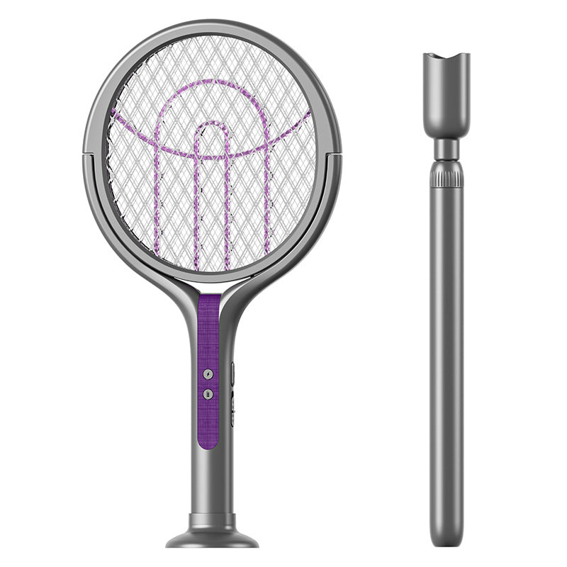 New electric mosquito swatter telescopic extension electric mosquito swatter USB mosquito killer rechargeable folding household 2-in-1 mosquito killer lamp