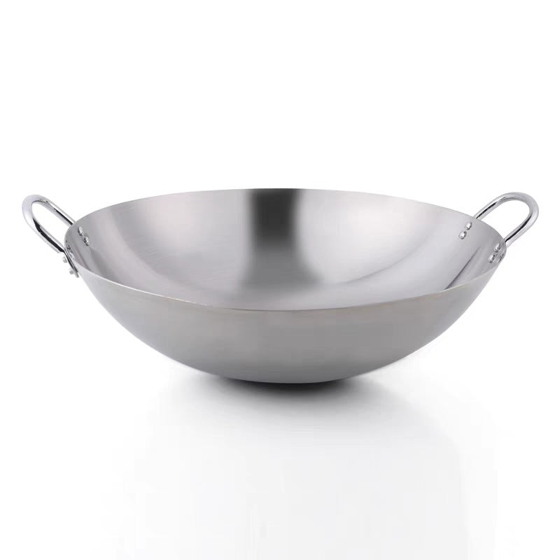 Factory direct 430 stainless steel wok, thickened single bottom, round bottom, wear-resistant, uncoated household commercial pan