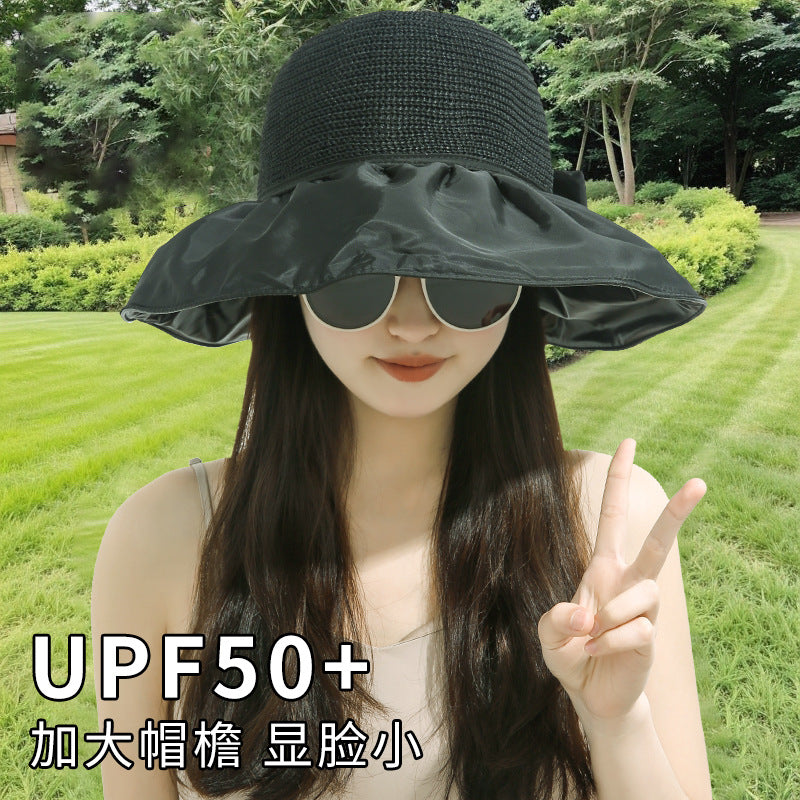Sun Hat Women's UV Protection Sun Hat Foldable Vinyl Bucket Hat Cover Face Seaside Large Brim Sunshade Hat