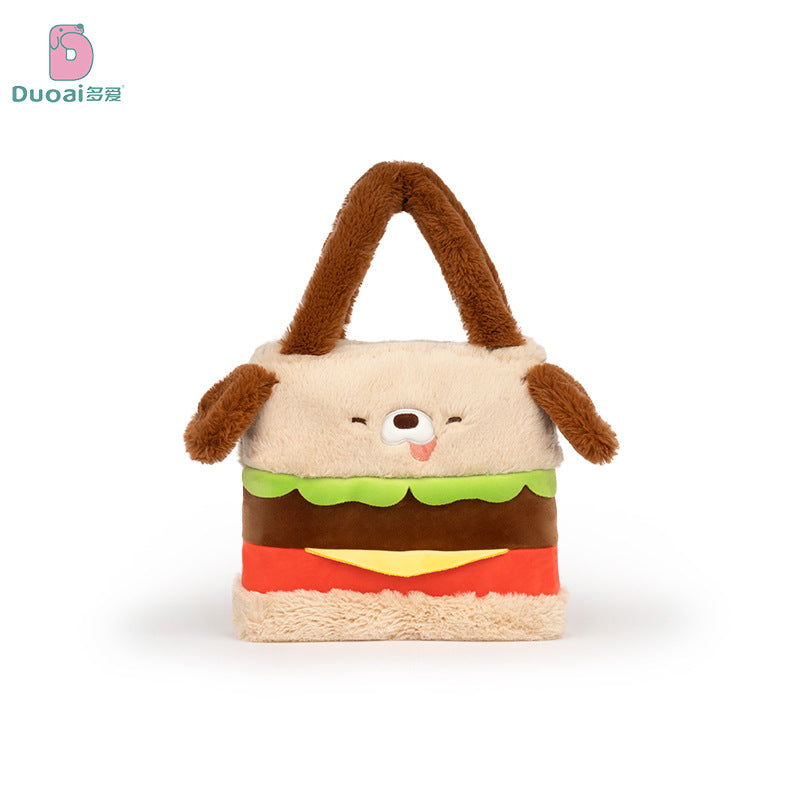 Cartoon cute hamburger dog shape handbag, girls' commuting large capacity storage bag, shopping handbag