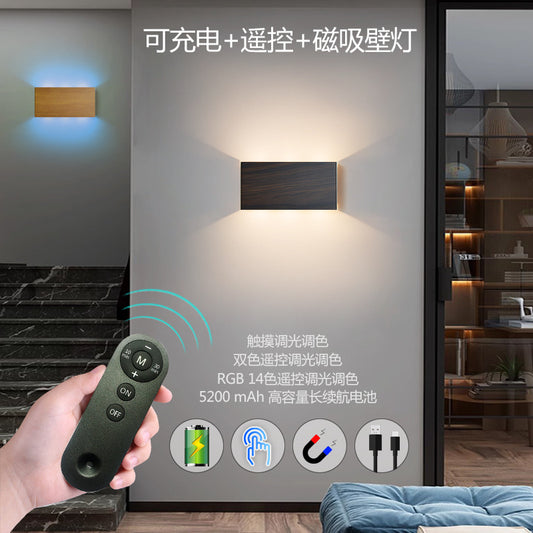 Cross-border double-sided luminous remote control three-color RGB touch magnetic wall lamp, USB charging, wiring-free bedside night light