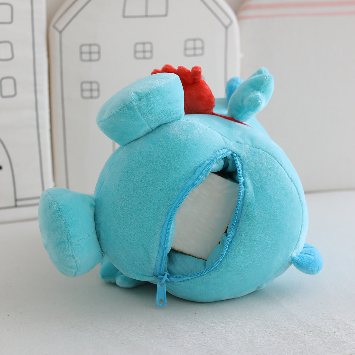 Creative Funny Blue Water Monster Plush Toy Wholesale Little Fish Hunton Backpack Kids Outdoor Play Backpack