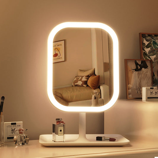 Mirror, LED with light, makeup mirror, desktop desktop, dressing mirror, home bedroom, ins, style, girls' dormitory, large square mirror