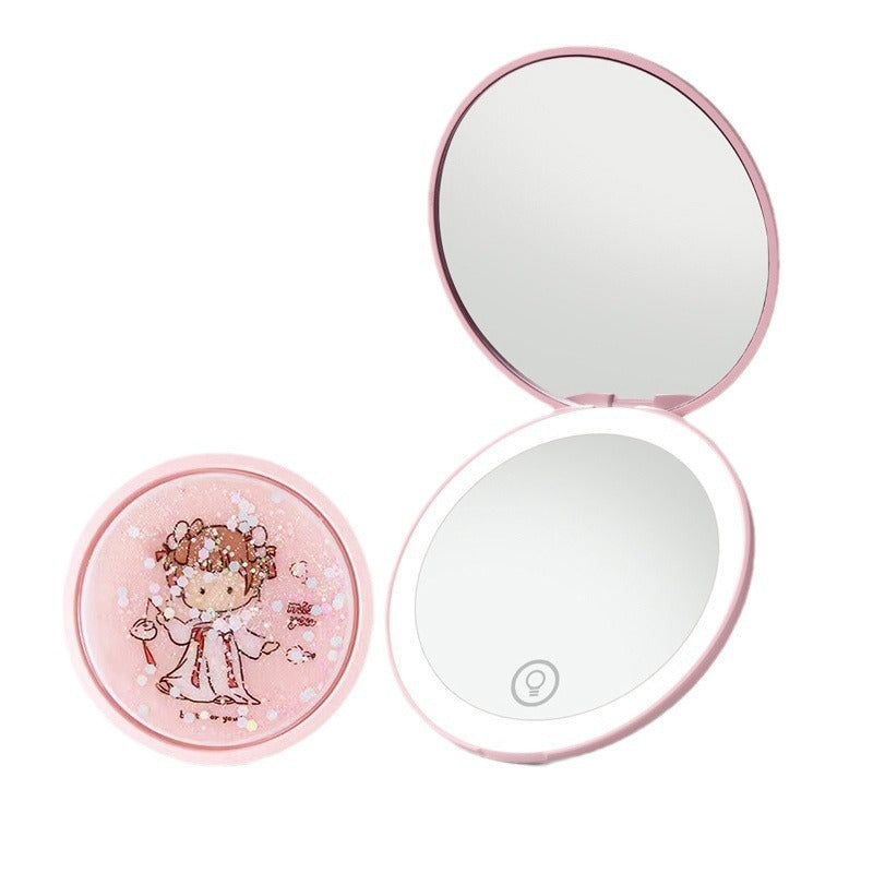 Cross-border led makeup mirror portable makeup round palm double-sided fill light mirror folding mirror 2x magnification mini handheld