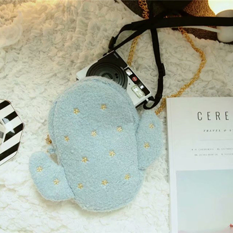 Little Fairy Soft Cute Cactus Pearl Chain Bag Crossbody Bag Girl Coin Purse Plush Mobile Phone Bag Girl Bag Bag