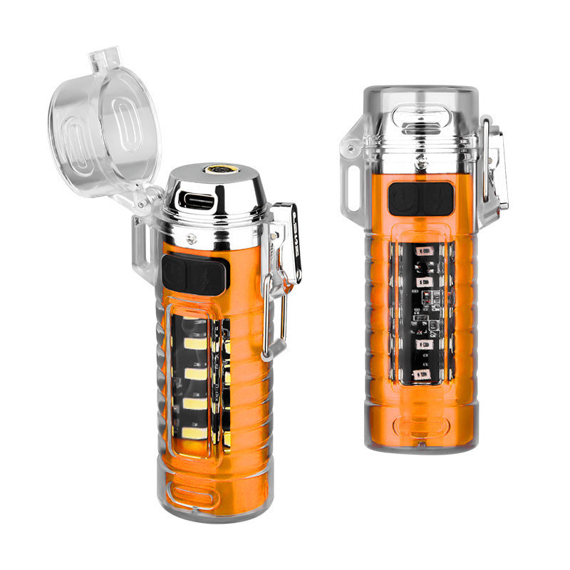 New Heating Wire Lighter Outdoor Adventure Multifunctional Electronic Cigarette Lighter Waterproof and Windproof Double Arc Flashlight