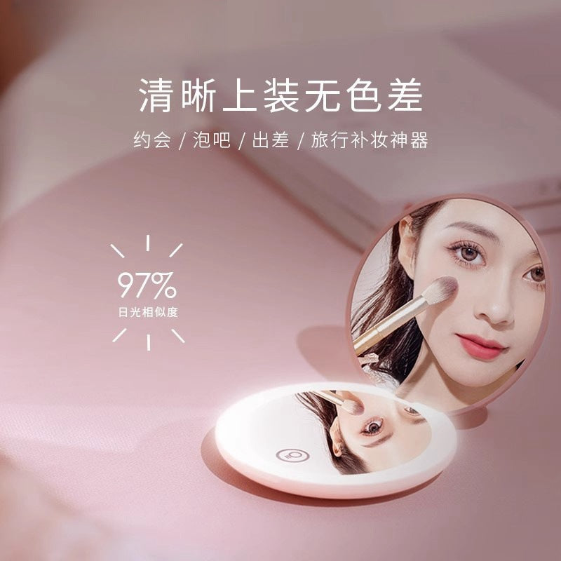 Cross-border led makeup mirror portable makeup round palm double-sided fill light mirror folding mirror 2x magnification mini handheld