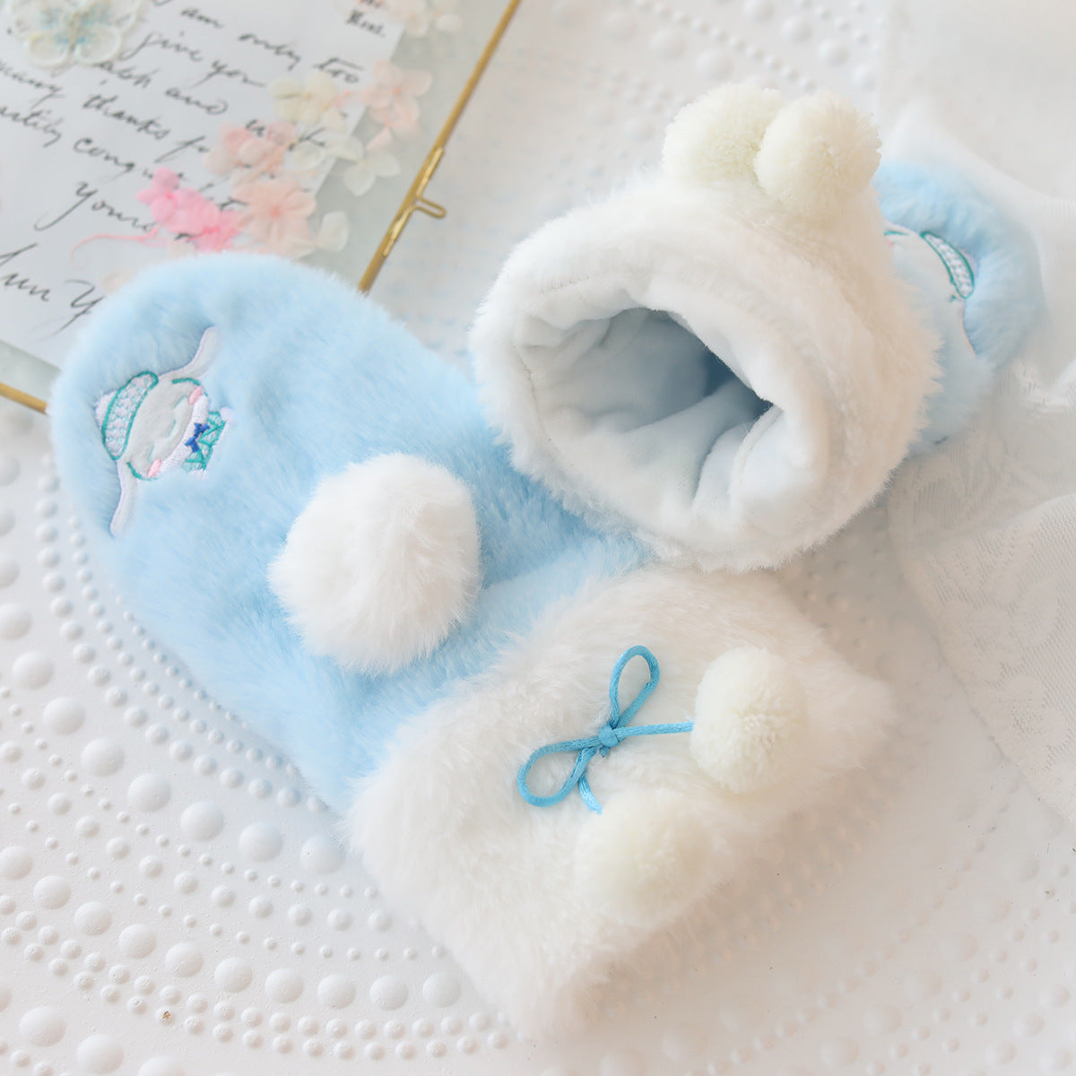 Cute jade expensive dog plush scarf gloves wholesale girls holiday gifts winter cycling warm windproof artifact