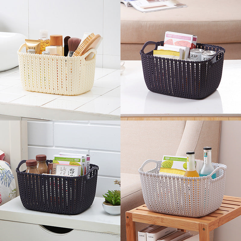 Cross-border imitation rattan tabletop storage basket, plastic storage basket, kitchen basket, snack storage box, bathroom bath storage box