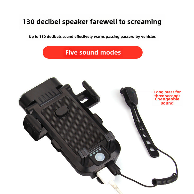 Bicycle mobile phone holder front light USB power bank with mobile phone holder bicycle horn light safety warning light