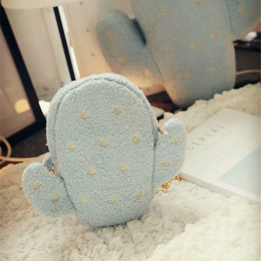 Little Fairy Soft Cute Cactus Pearl Chain Bag Crossbody Bag Girl Coin Purse Plush Mobile Phone Bag Girl Bag Bag