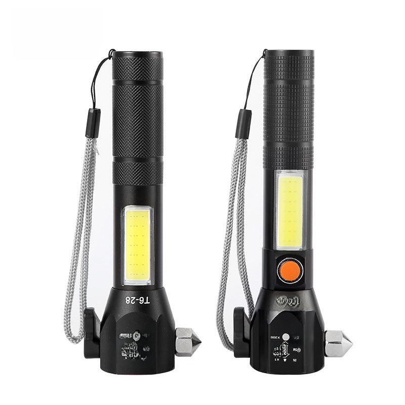 Cross-border T6 wilderness survival fire rescue car safety hammer flashlight LED outdoor charging strong light window breaker