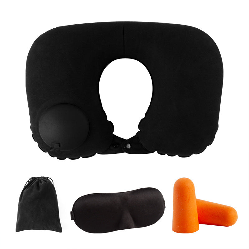 Car neck pillow lumbar support set, neck support pillow for tourist car, lumbar pad, press inflatable flocking U-shaped pillow, car headrest