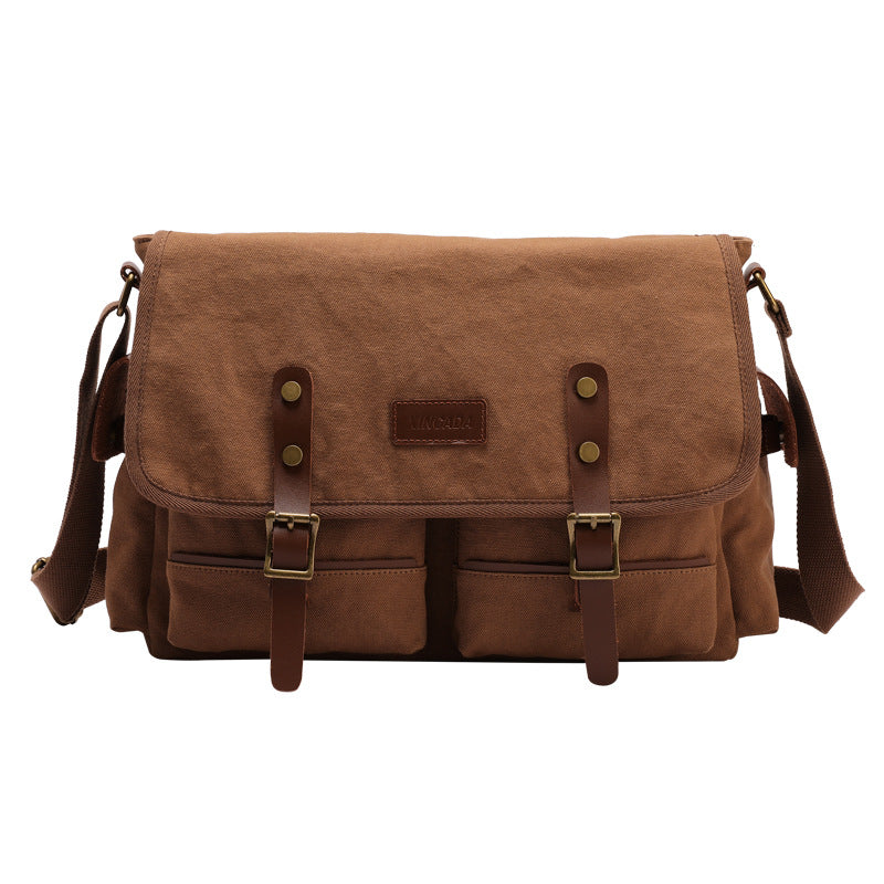 Trendy brand casual and versatile shoulder bag, retro trend, large-capacity textured canvas bag, high-end crossbody bag