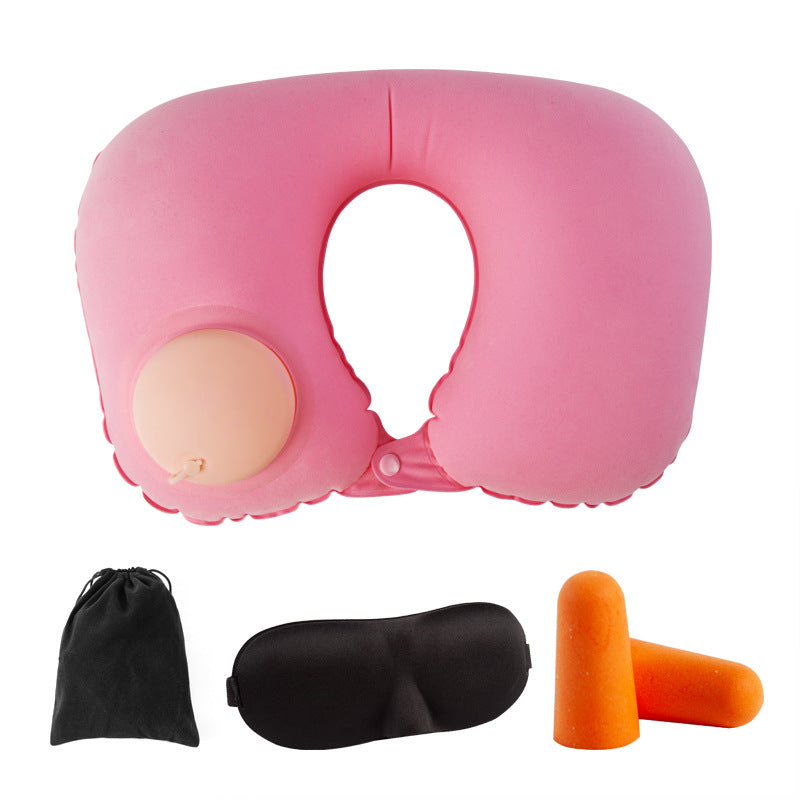 Car neck pillow lumbar support set, neck support pillow for tourist car, lumbar pad, press inflatable flocking U-shaped pillow, car headrest