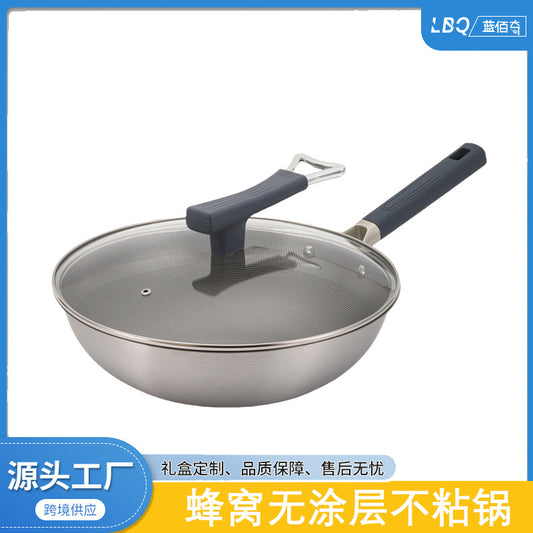 Manufacturer: Titanium shield titanium crystal wok, thickened, full-screen honeycomb, non-coated non-stick pan, pan pan, pan cross-border wholesale