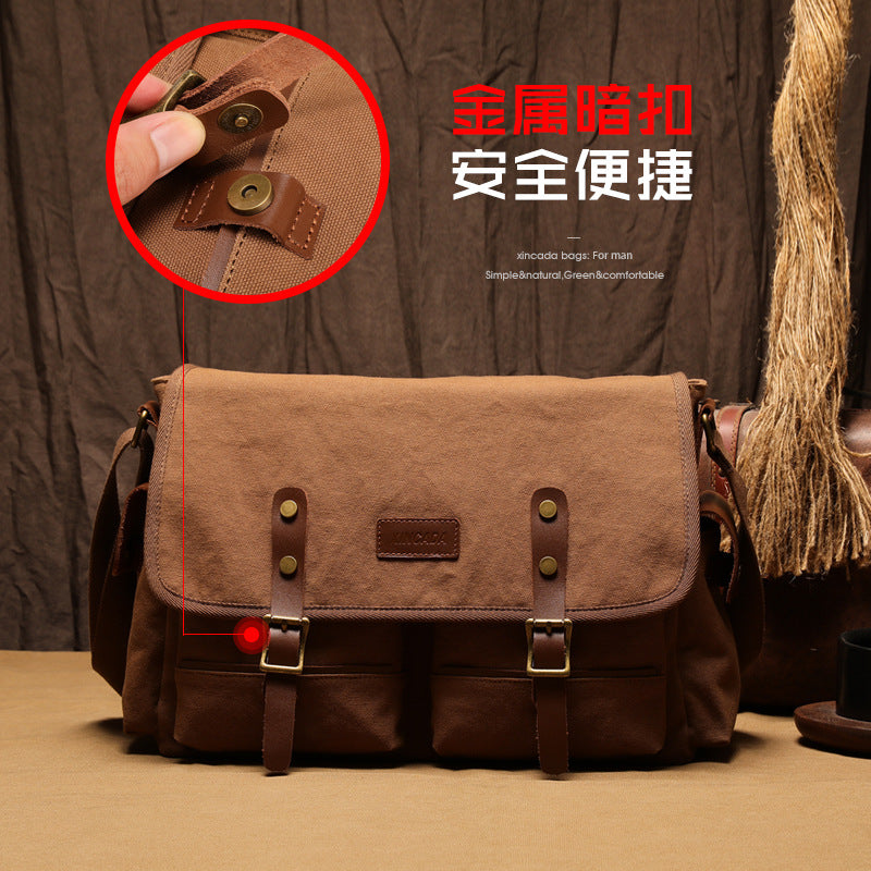 Trendy brand casual and versatile shoulder bag, retro trend, large-capacity textured canvas bag, high-end crossbody bag
