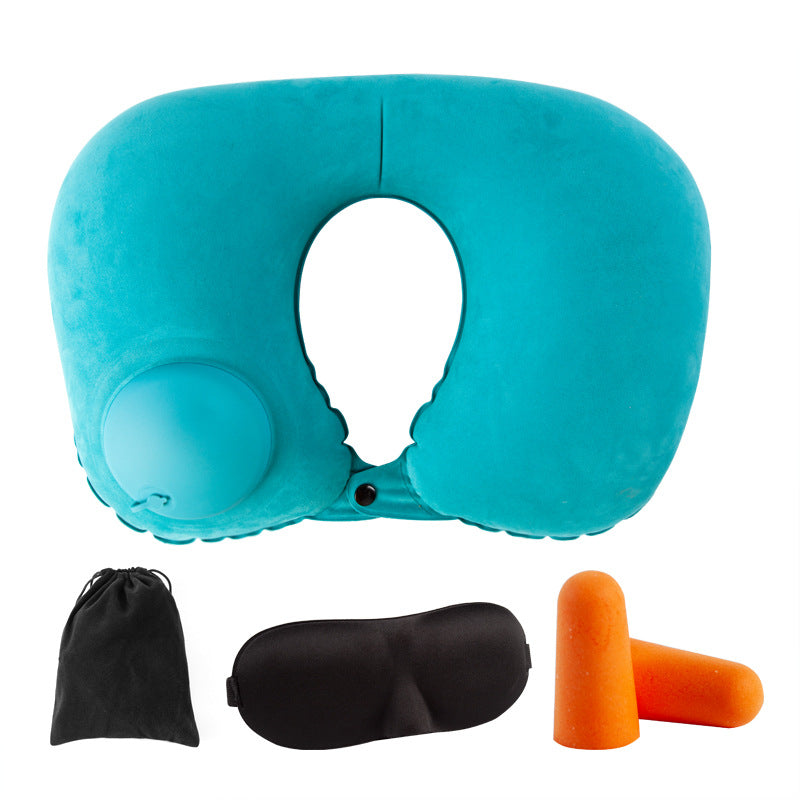 Car neck pillow lumbar support set, neck support pillow for tourist car, lumbar pad, press inflatable flocking U-shaped pillow, car headrest