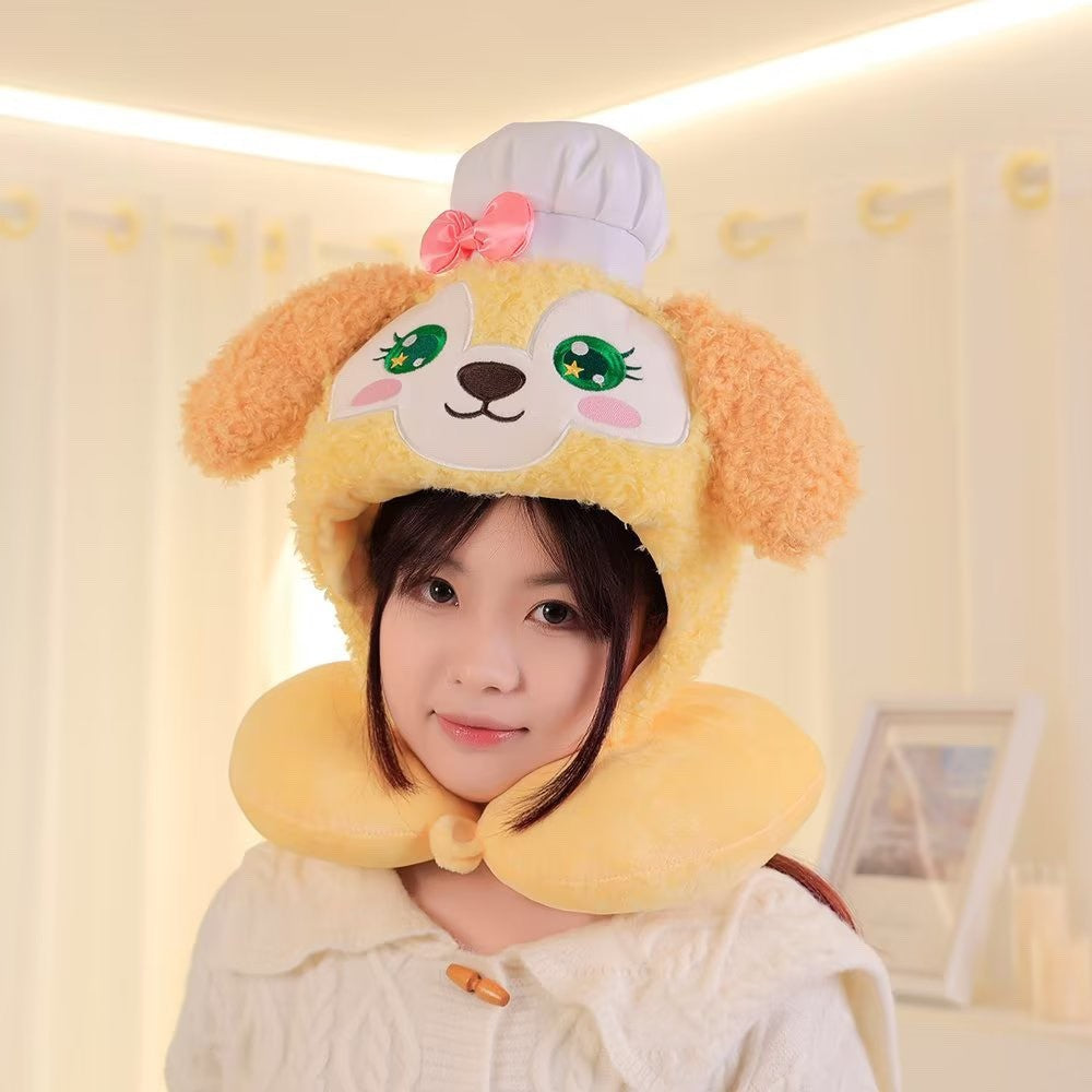 Cute plush chef dog hooded u-neck pillow travel plane with hat u-pillow nap pillow girl gift