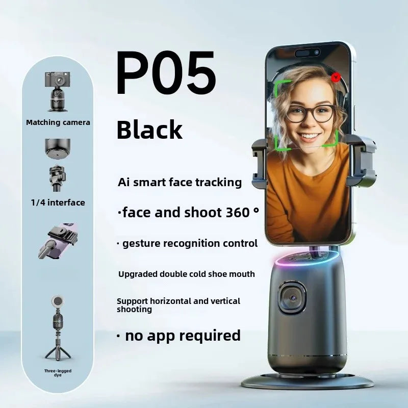 The new mobile phone follow-up gimbal P02 desktop Douyin live panoramic follow-up bracket AI face recognition 360°
