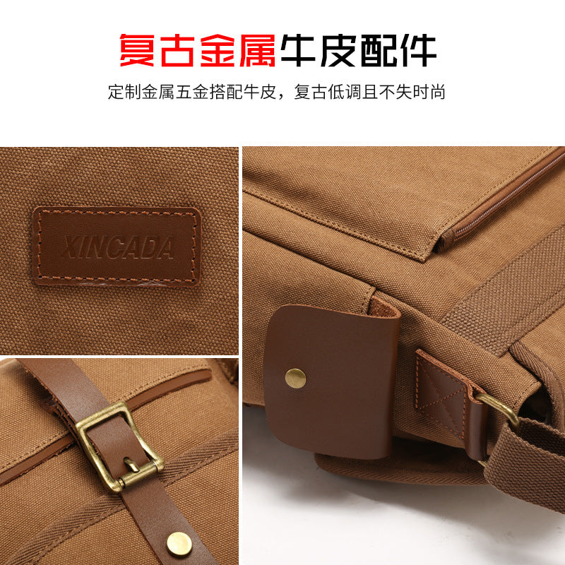 Trendy brand casual and versatile shoulder bag, retro trend, large-capacity textured canvas bag, high-end crossbody bag